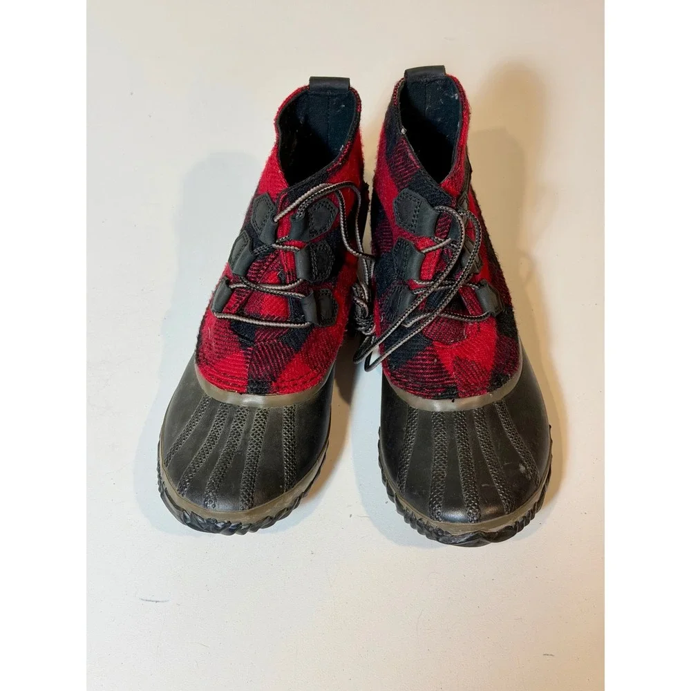 Sorel Out N About‎ Plus Plaid Boots Womens 8.5 Red Buffalo Duck Rain Waterproof